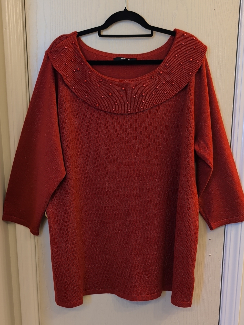 Briggs Women's Red Beaded Collar Sweater 3X Plus Size